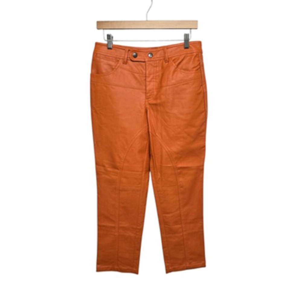 We The Free Pants Womens 6 Orange Faux Leather High Rise‎ Straight Slim Moto